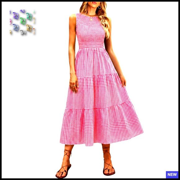 Dresses & Skirts - Sleeveless Maxi Dress Smocked Bodice Tiered Boho Casual Beach Sundress